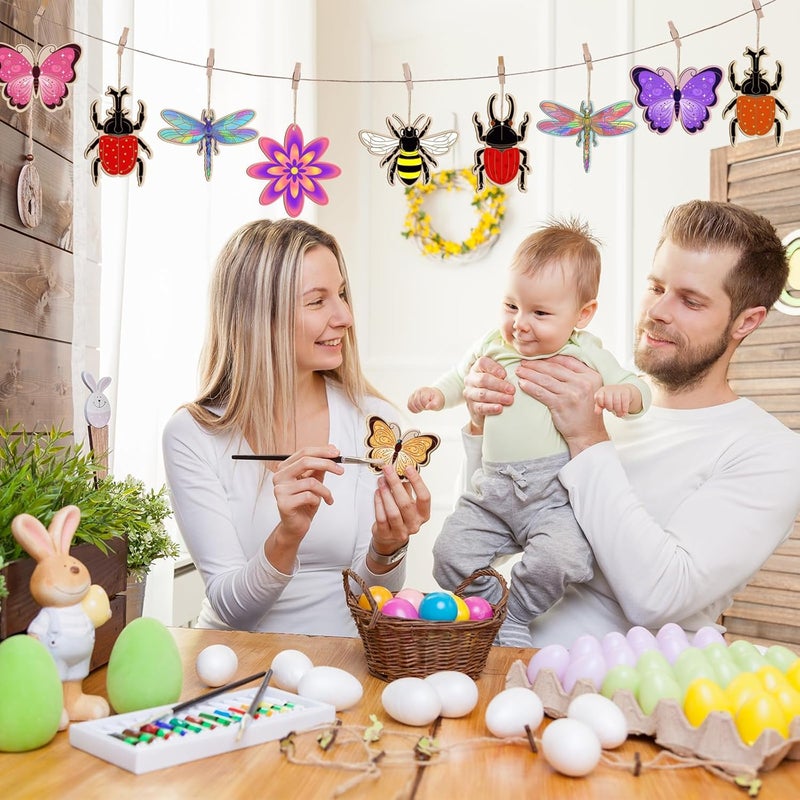 Sophena 36PCS Wooden Spring Ornaments to Paint, 6 Styles DIY Blank Unfinished Wood Flower Cutouts Butterfly Ornament for Crafts Hanging Decorations, Cute Bee Flower Shape Home Decorations Gifts - Image 3